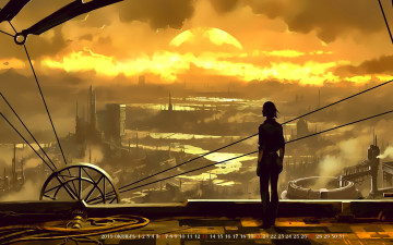 обоя календари, фэнтези, 2019, calendar, планета, город, человек