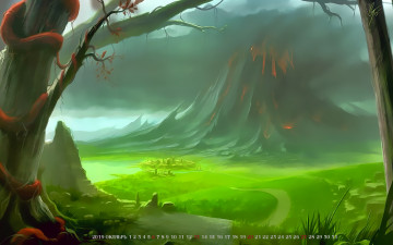 Картинка календари фэнтези calendar зеленый растение природа вулкан 2019