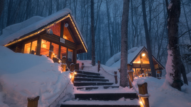 Обои картинки фото города, - здания,  дома, хоккайдо, япония, снег, зима