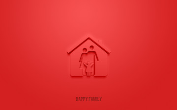 Картинка разное надписи +логотипы +знаки счастливая семья 3d значок красный фон символы cемья значек счастливый знак семьи