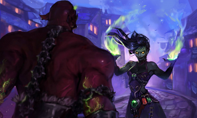 Обои картинки фото видео игры, world of warcraft, персонажи, магия, дома, улица
