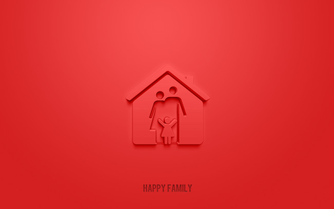 Обои картинки фото разное, надписи,  логотипы,  знаки, счастливая, семья, 3d, значок, красный, фон, символы, cемья, значек, счастливый, знак, семьи