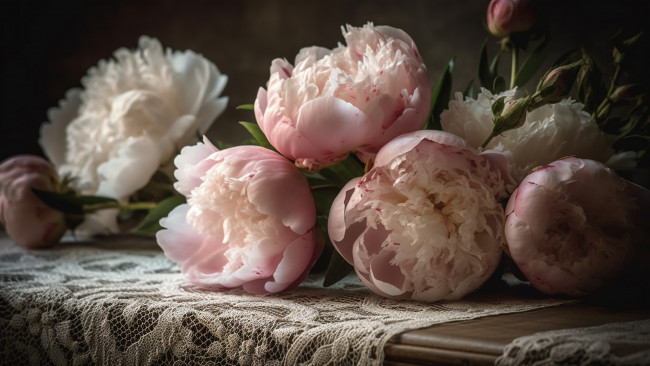 Обои картинки фото разное, компьютерный дизайн, цветы, букет, розовые, пионы, пышные, махровые, ии-арт, нейросеть