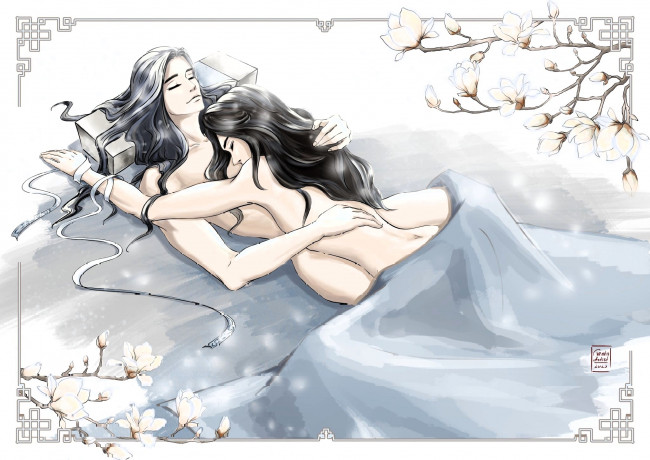 Обои картинки фото аниме, mo dao zu shi, вэй, усянь, лань, ванцзи, постель