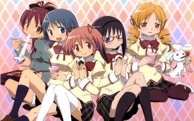 Обои картинки фото аниме, mahou, shoujo, madoka, magika, девушки
