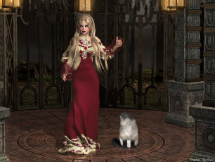 Картинка 3д графика people люди кот девушка