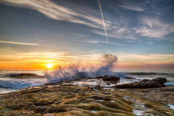 Картинка природа моря океаны тихий океан прибой закат побережье