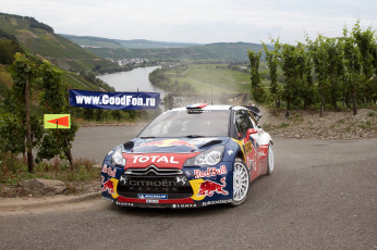 Картинка спорт авторалли citroen total передок red bull ds3 rally река дорога машина