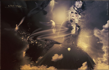 Картинка 3д графика fantasy фантазия девушка вороны голуби