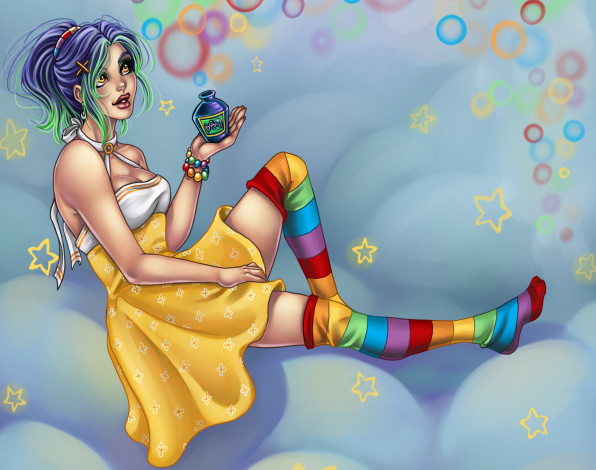 Обои картинки фото фэнтези, девушки, настроение, платье, девушка, amberly, berendson, лицо, губы, хвостик, пузырьки, harpyqueen