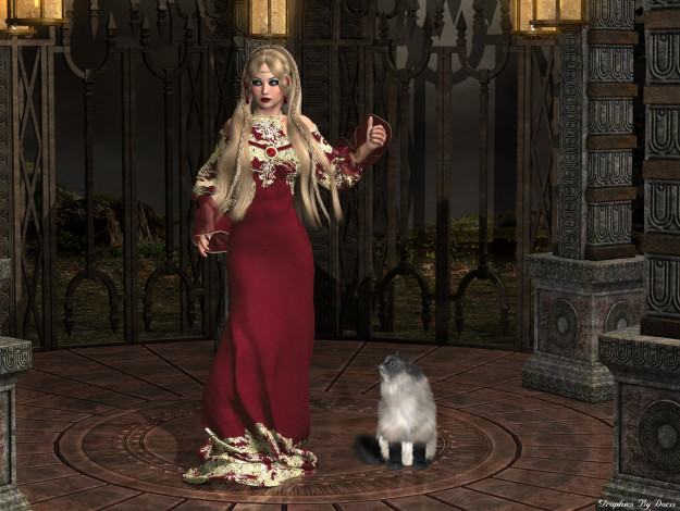 Обои картинки фото 3д, графика, people, люди, кот, девушка