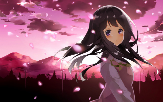 Обои картинки фото аниме, hyouka, небо, девушка, горы
