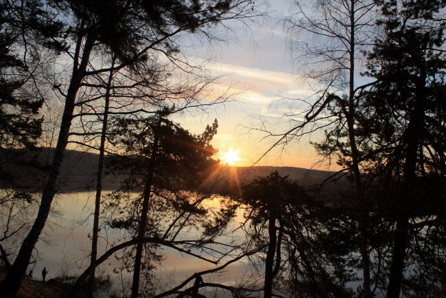 Обои картинки фото природа, восходы, закаты, деревья, река, закат