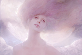 Картинка фэнтези ангелы арт нарисованная девушка ангел крылья взгляд