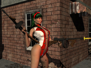 Картинка 3д+графика фантазия+ fantasy взгляд девушка оружие фон