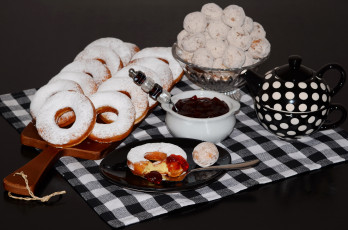 Картинка еда натюрморт чайник чай варенье выпечка