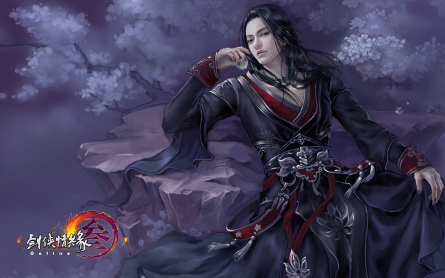 Обои картинки фото видео игры, ~~~другое~~~, онлайн, игра, саке, весна, парень, арт, аниме