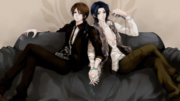 Картинка аниме музыка диван парни