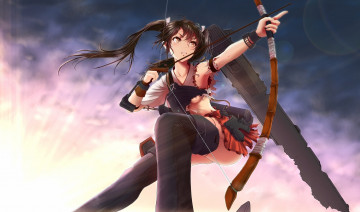 Картинка аниме kantai+collection лук взгляд фон девушка