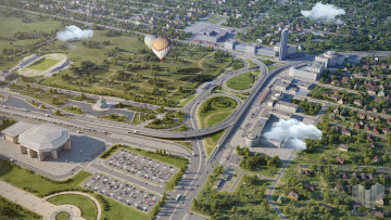 Картинка города -+панорамы небо машины краснодарский край шар город облака краснодар баскет холл высота дорога