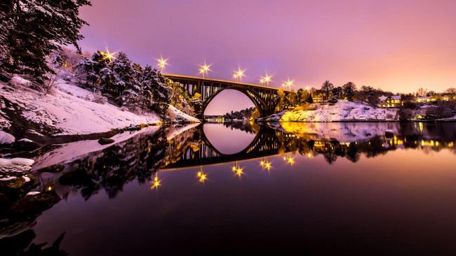 Обои картинки фото города, - мосты, река, мост, закат, швеция, нака