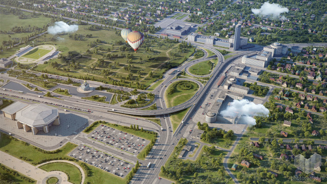 Обои картинки фото города, - панорамы, небо, машины, краснодарский, край, шар, город, облака, краснодар, баскет, холл, высота, дорога