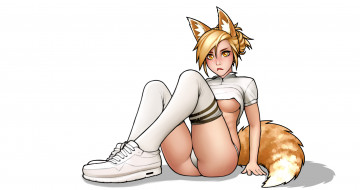 Картинка аниме животные +существа девушка взгляд фон уши хвост