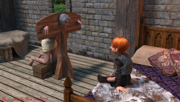 Картинка ciri+and+the+dwarfs 3д+графика фантазия+ fantasy взгляд фон девушка