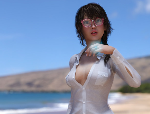 Обои картинки фото 3д графика, люди , people, девушка, взгляд, фон