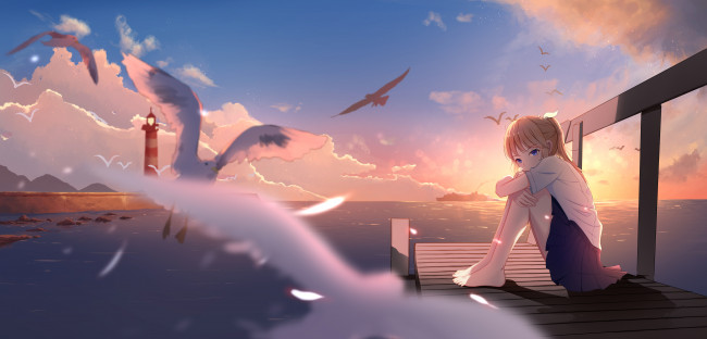 Обои картинки фото аниме, пейзажи,  природа, фон, взгляд, девушка