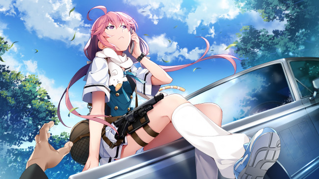 Обои картинки фото аниме, grisaia no kajitsu, девушка, взгляд, фон