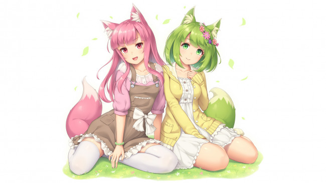 Обои картинки фото аниме, животные,  существа, девушки