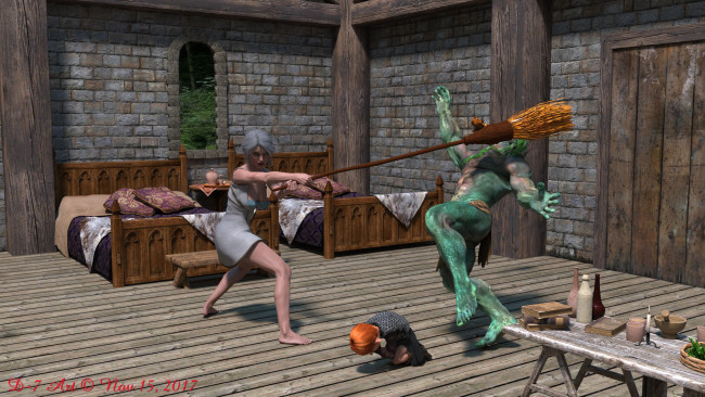 Обои картинки фото ciri and the dwarfs, 3д графика, фантазия , fantasy, фон, взгляд, девушка