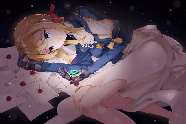 Обои картинки фото аниме, violet evergarden, взгляд, девушка, фон