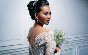 Картинка девушки -unsort+ азиатки украшения платье букет