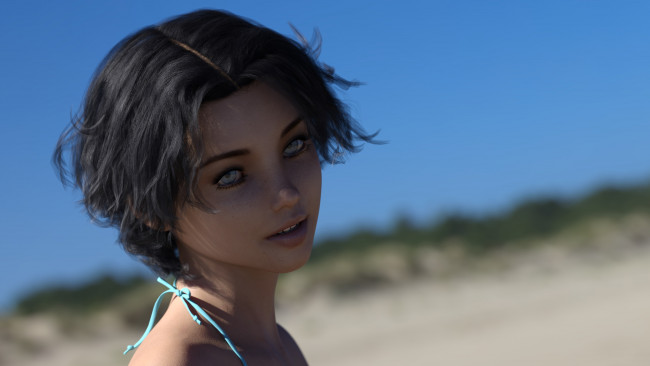 Обои картинки фото 3д графика, портрет , portraits, взгляд, девушка, фон