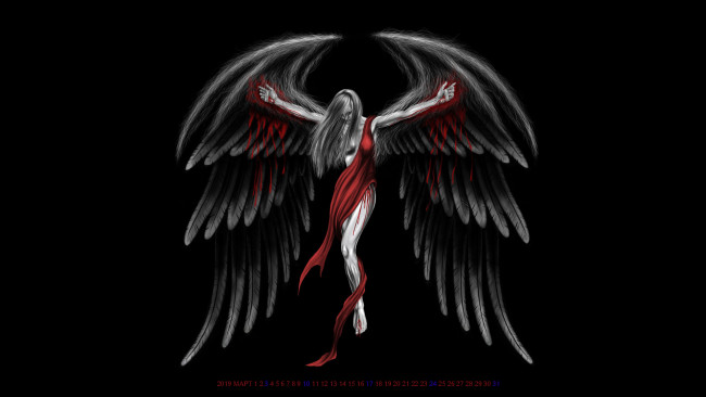 Обои картинки фото календари, фэнтези, кровь, девушка, крылья