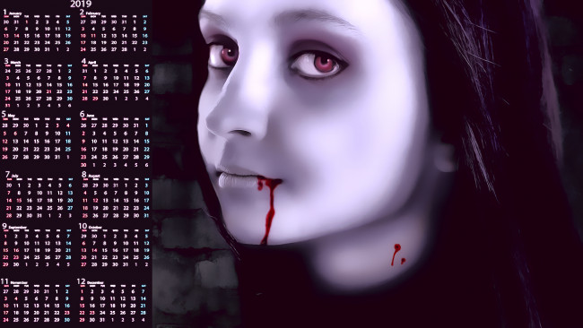 Обои картинки фото календари, фэнтези, кровь, лицо, взгляд