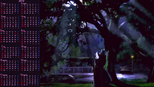 Обои картинки фото календари, фэнтези, вампир, девушка, ночь, дерево