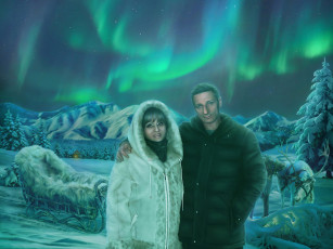 Картинка рисованное люди девушка мужчина северное сияние