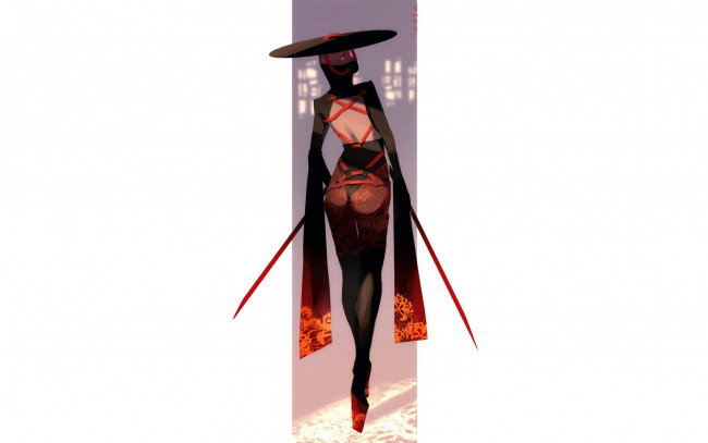 Обои картинки фото фэнтези, девушки, девушка, шляпа, мечи