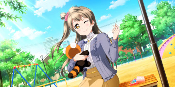 обоя аниме, love live,  school idol project, девочка, игрушка, площадка