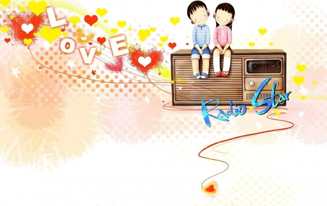 Обои картинки фото рисованное, дети, мальчик, девочка, музыка