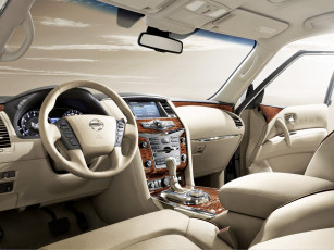 Картинка nissan patrol y62 автомобили интерьеры бежевый кожа дерево интерьер