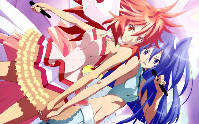 Обои картинки фото аниме, senki, zesshou, symphogear, микрофоны, девушки