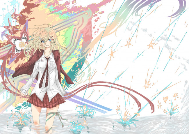 Обои картинки фото аниме, *unknown, другое, заколка, школьница, девушка, школьная, форма, галстук