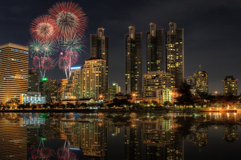 Картинка бангкок таиланд города салют огни ночь