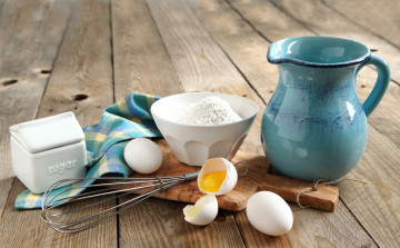 Картинка еда Яйца кувшин мука венчик яйца
