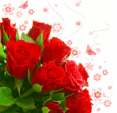 Картинка цветы розы бабочки красные