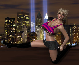 Картинка 3д+графика people+ люди улыбка сапожки огни вечер дома грудь взгляд девушка город